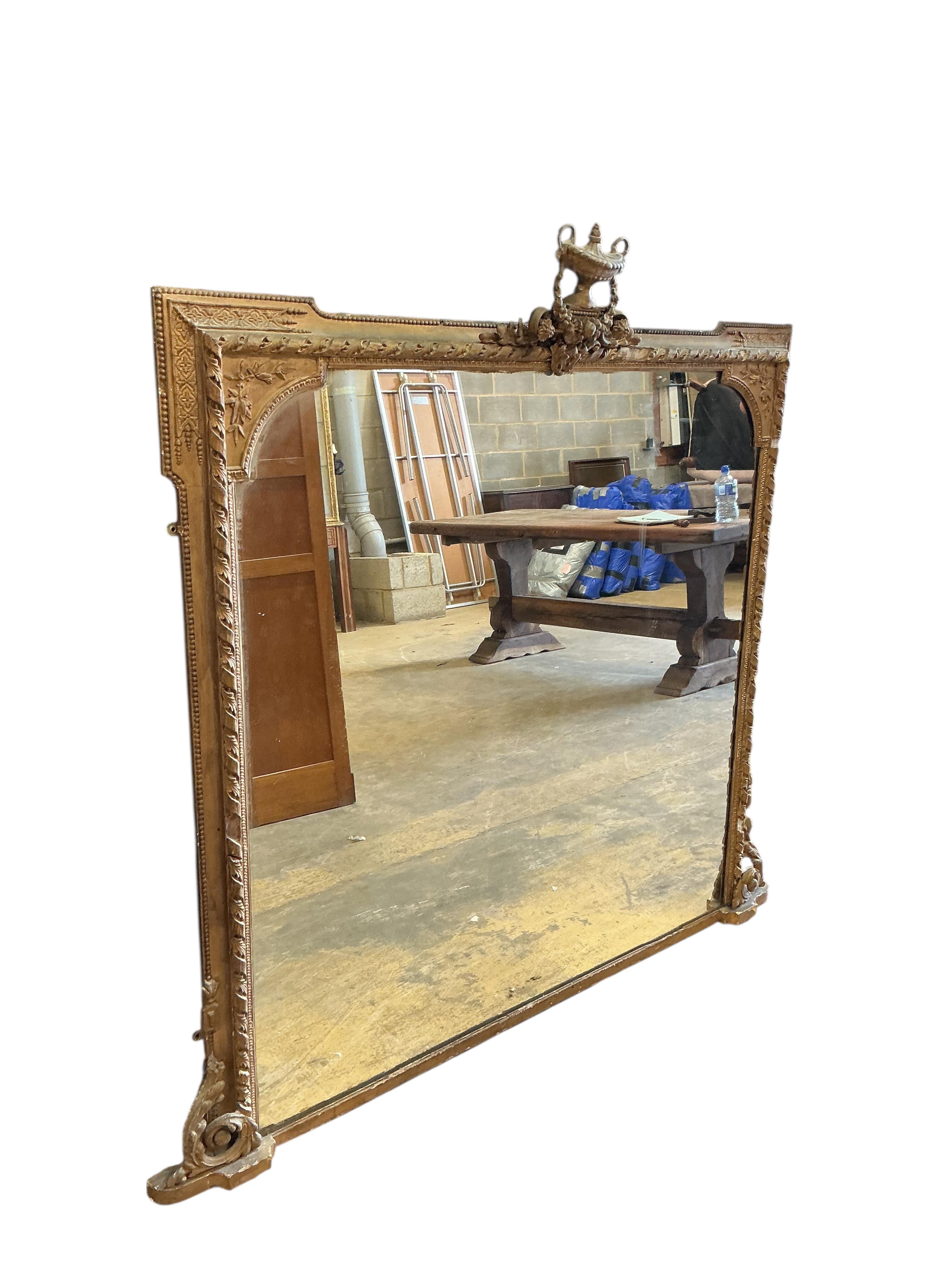 A Victorian giltwood and composition overmantel mirror, width 136cm, height 144cm